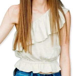 American Eagle Mint One Shoulder Ruffle Tank Top